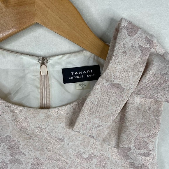 NWT Tahari Arthur S. Levine Blush Pink Jacquard Floral Print Bow Dress Size 2 - Picture 6 of 6